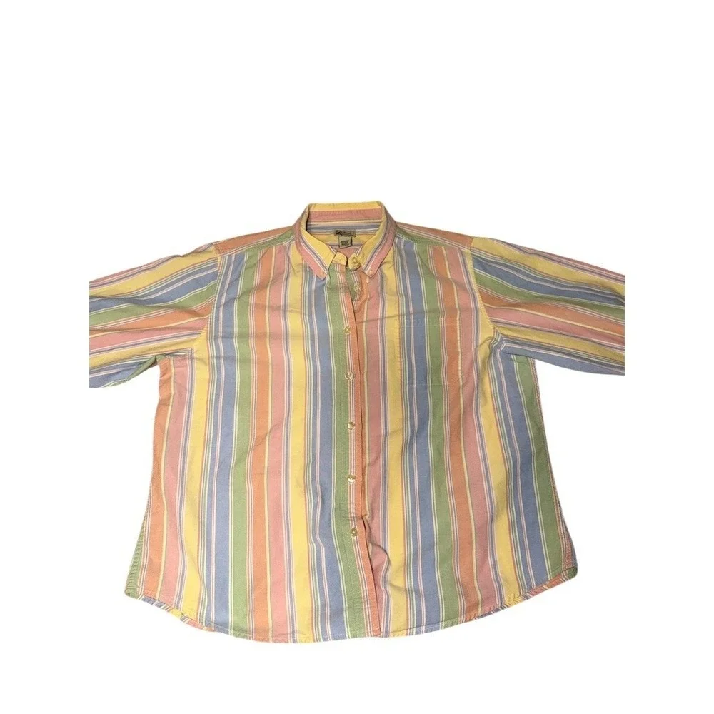 L.L.Bean Button-Up Shirt Womens XL Pastel Multicolor Striped Collared cabincore